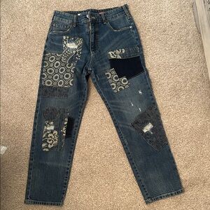 Pilcro Patchwork Straight Leg Jeans in Dark Blue